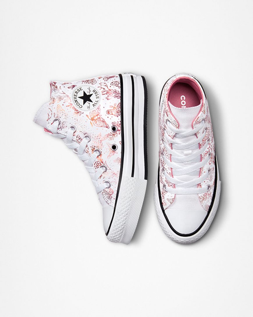 Dívčí Boty Na Platformy Converse Chuck Taylor All Star EVA Lift Butterfly Shine Vysoké Bílé Růžové Černé | CZ FXCP20